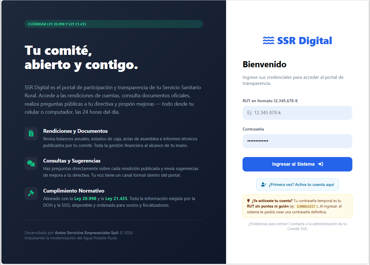 Pantalla de login Portal de Transparencia
